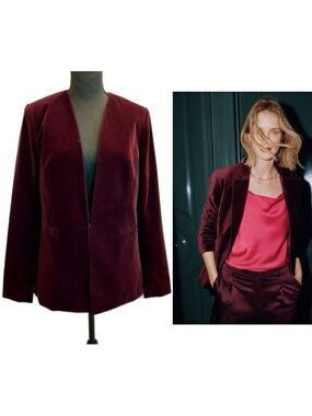 CONTEMPORAINE Matte Velvet Cinched single breasted Blazer Ruby Red 6 tailored